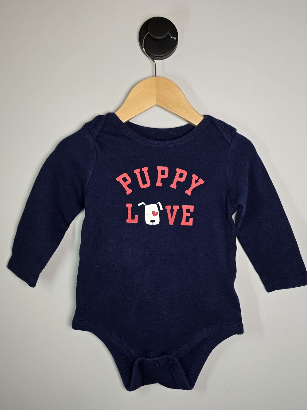 GAP Navy Long-Sleeve 'Puppy Love' One-Piece with Pink Graphic Cotton